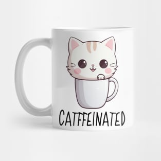 Cute Funny "Catffeinated" Cat Drawing Mug